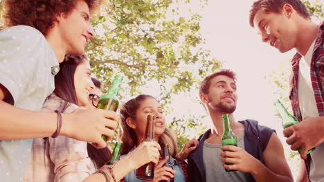 in slow motion happy friends in the park having barbecue