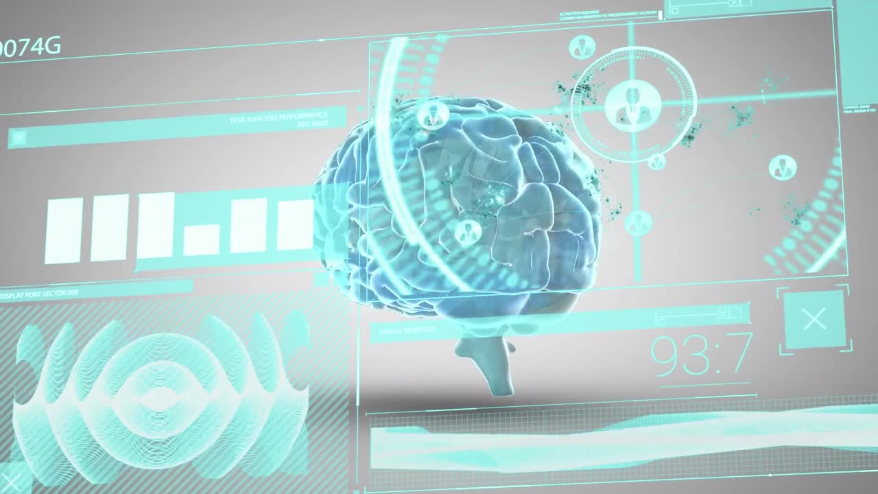 Animation of data processing over brain