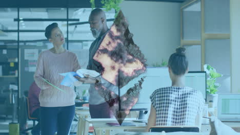 ethereum logo animation over diverse business people working in modern office