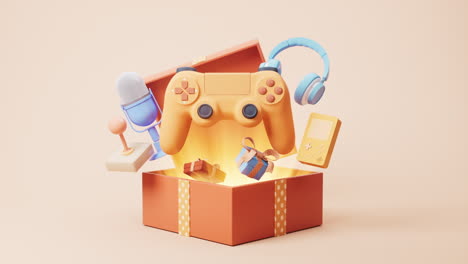 cartoon style gamepad and gift box, 3d rendering.