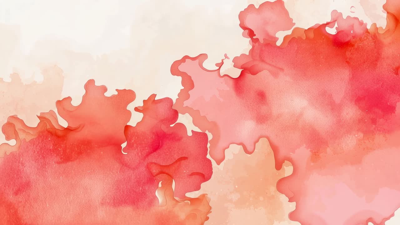 Spreading watercolor blotches meeting center on paper with water wetting coral and peach tones