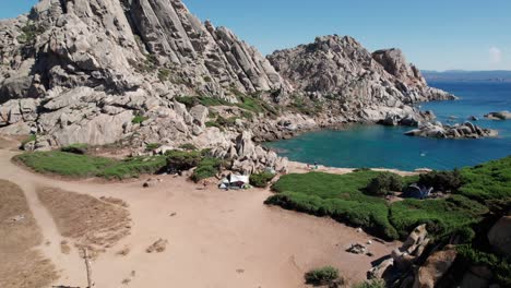 aerial forward view over sea landscape and white rocks