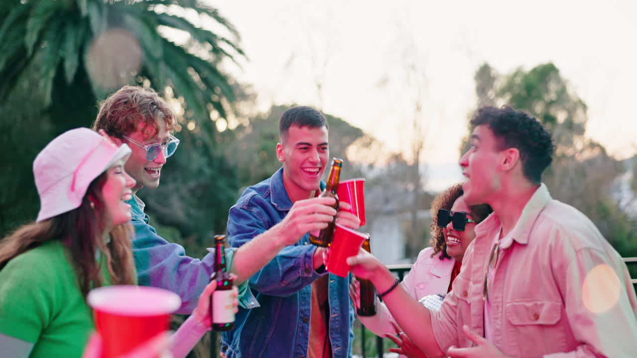Friends Toasting Drinks at Outdoor Party