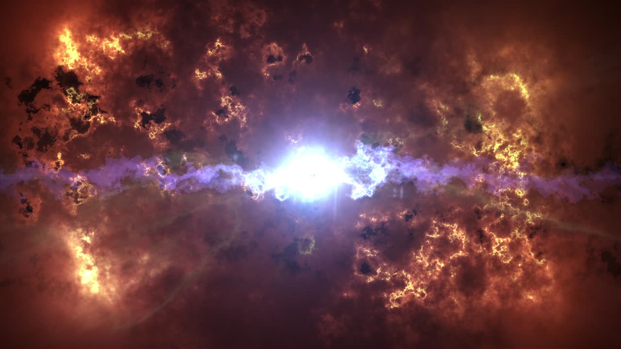 추상적인 연기 먼지 폭풍과 중앙 플레어 빛 폭발 배경, 대기 연기 구름과 에너지 플라즈마 빛 효과와 함께 4k 3d 렌더링 폭풍 구름, 공상 과학 영화 애니메이션.