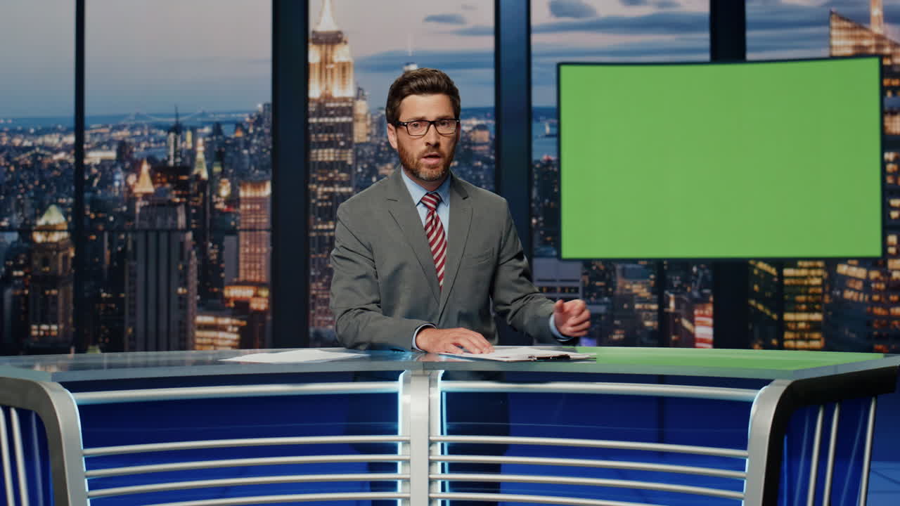 맨 포인트 모 스크린 토크 이브닝 뉴스 커 브로드캐스팅 크로마 키