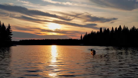 canoe on a lake at sunset