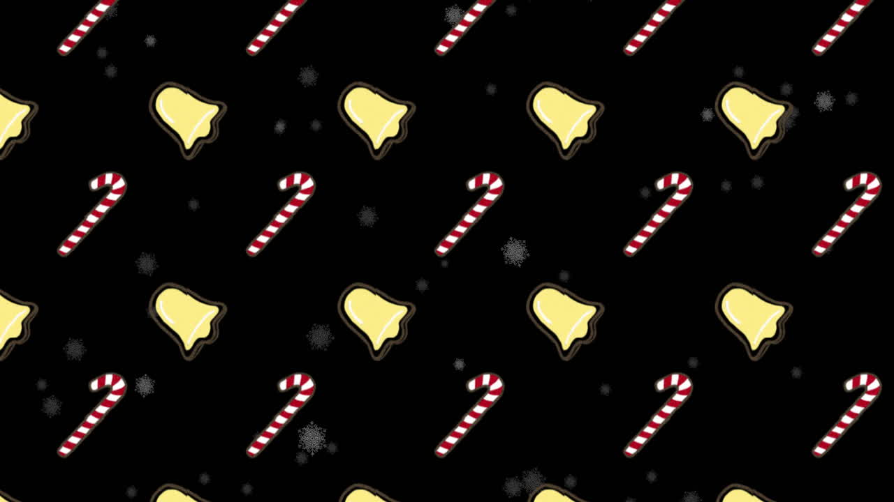 검은색 바탕에 여러 개의 종과 사탕수수 애니메이션