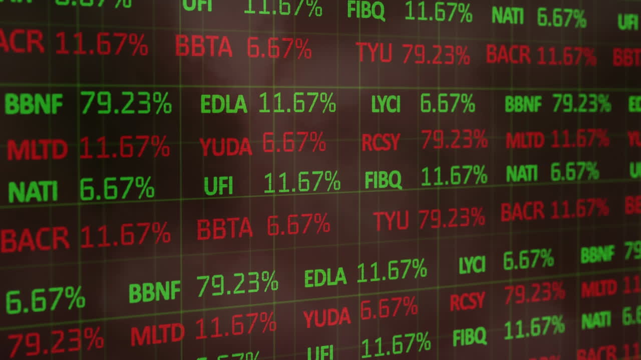 Animazione di elaborazione di dati finanziari su nuvole e cielo