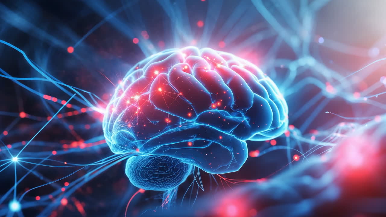 Glowing Brain with Neural Connections Representing AI and Neuroscience