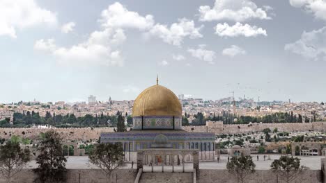 the dome of the rock with jerusalem landscape, aerial view