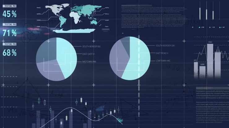 Animation of statistical data processing against blue background