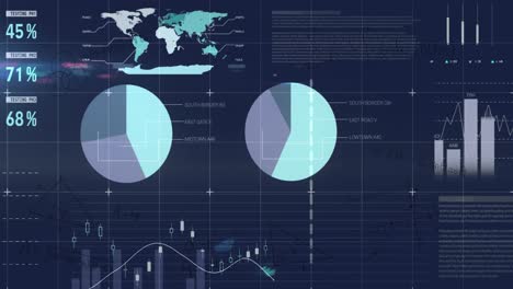 animación del procesamiento de datos estadísticos contra un fondo azul