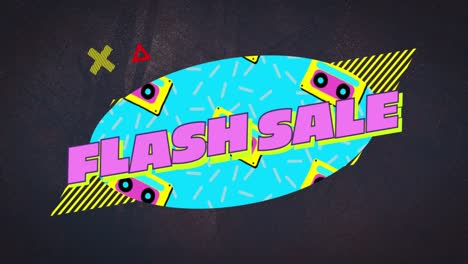 animation of flash sale text on retro speech bubble with abstract shapes