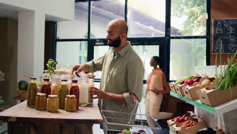 buyer examining organic pantry supplies