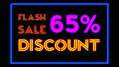 Neon-light-text-flash-sale-65-percent-Discount-on-black-background-black-friday,big-sale-event-for-shop,retail,-resort,bar-display-promotion-business-concept