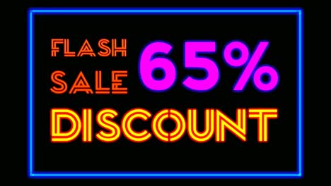 neon light text flash sale 65 percent discount on black background black friday,big sale event for shop,retail, resort,bar display promotion business concept