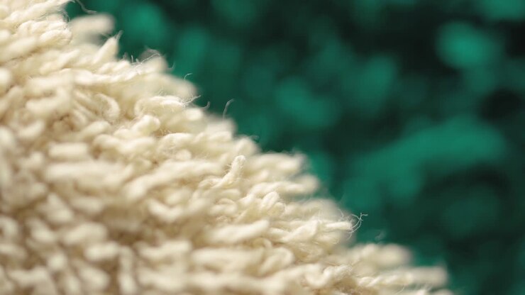 Texture di un asciugamano verde in primo piano.