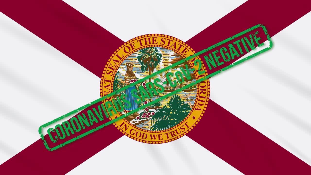 미국 플로리다 주, 코로나 바이러스로부터의 자유의 녹색 스프와 함께 흔들리는 발