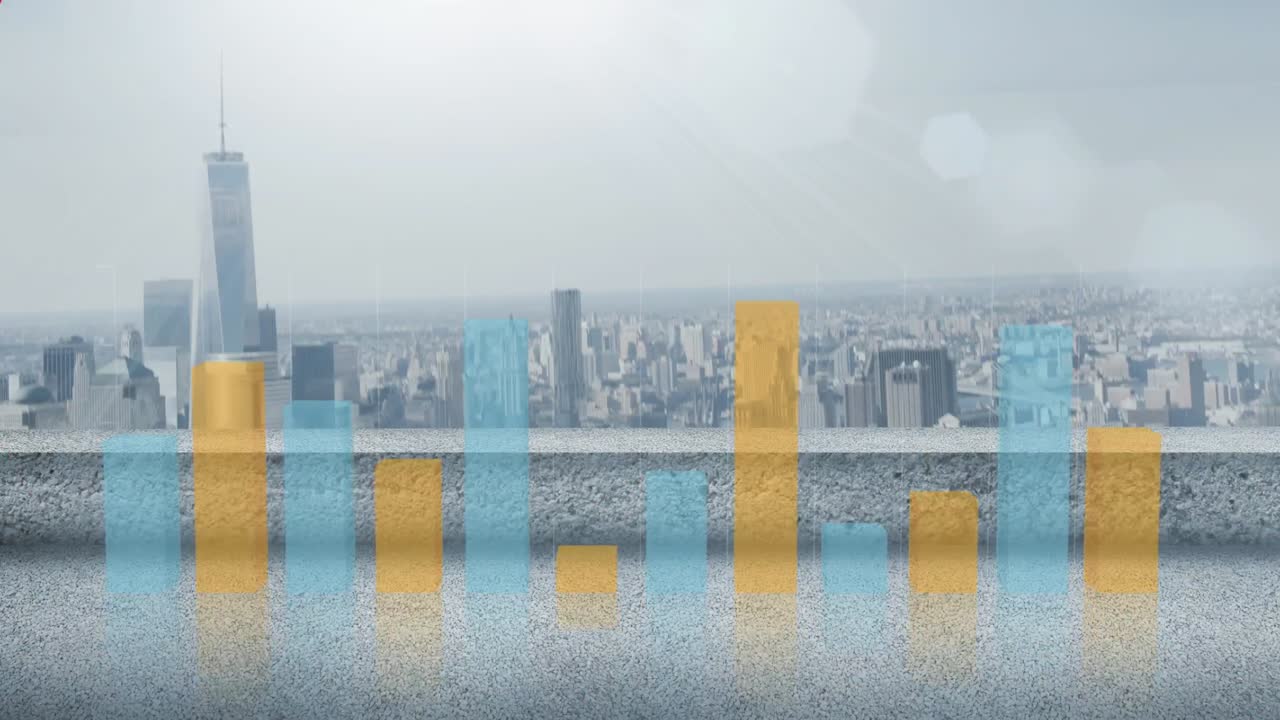 도시 풍경 위의 통계 처리의 애니메이션