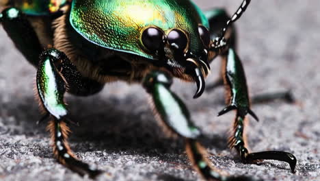 close-up of a metallic green beetle