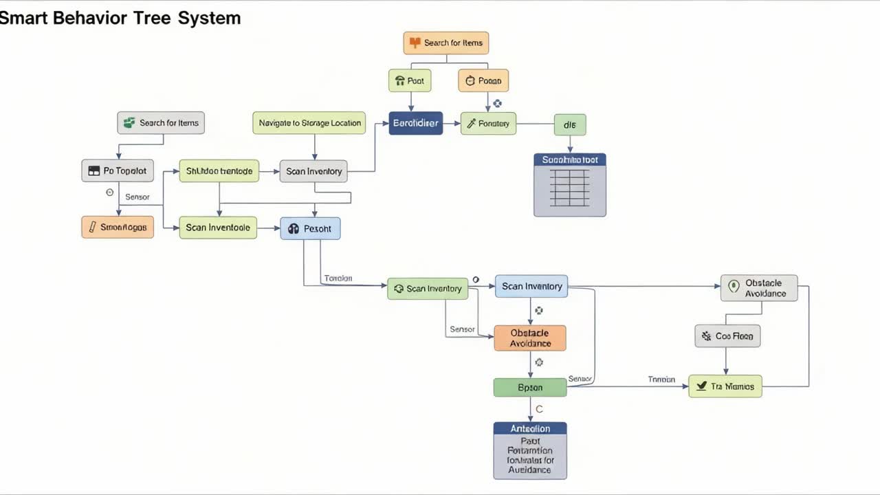 Comprehensive Overview of a Smart Behavior Tree System Representing Item Search, Navigation, Inventory Scanning, and Obstacle Avoidance Processes Efficiency