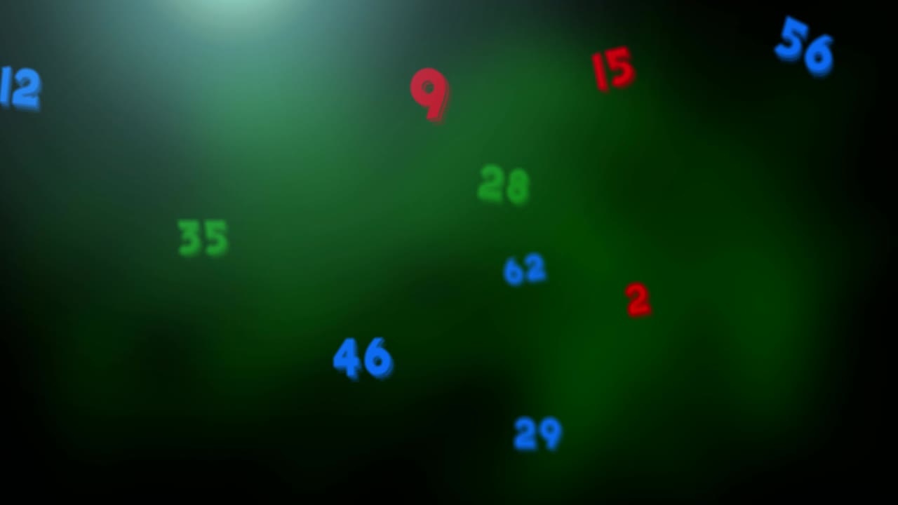 Digital animation of multicolored numbers floating and moving against grey background