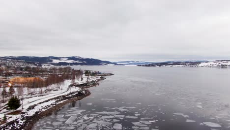 european wintery landscape with freezing lake