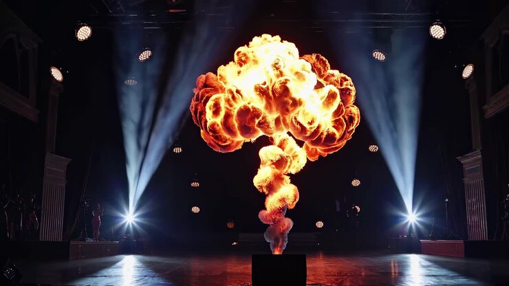 Spettacolo di fuoco e fumo sul palco