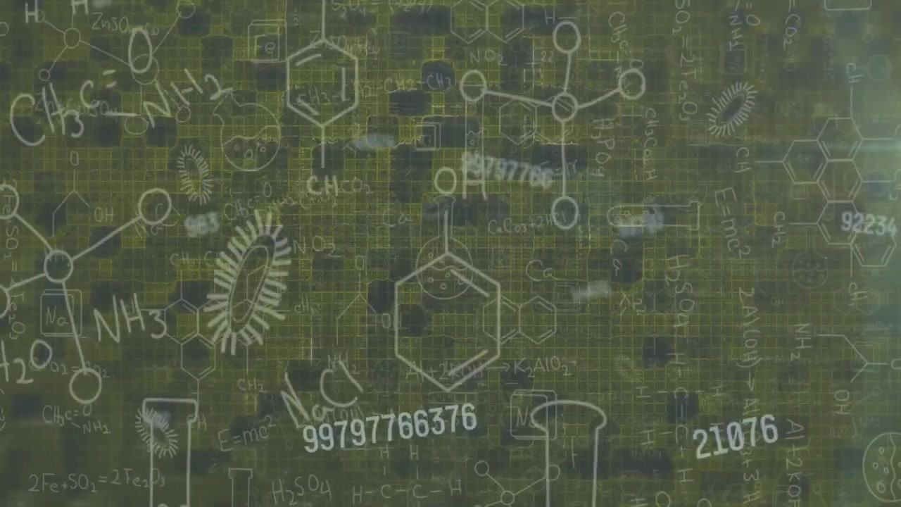 Animation of chemical formulas over dark background