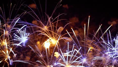 coloridos fuegos artificiales explotando en el cielo nocturno. celebraciones y eventos en colores brillantes.