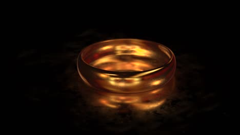 flying around the gold ring on the matte glass surface with reflection