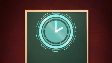 animación del reloj azul sobre la pizarra