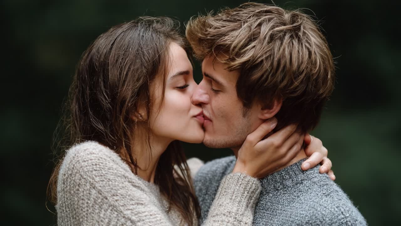 A Romantic Moment Captured: Two People Sharing Intimacy and Connection in a Natural Setting, Emphasizing Their Emotional Bond and Affection for Each Other