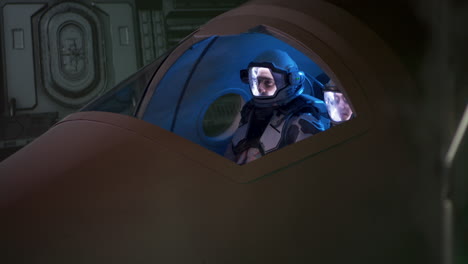 astronautas en la cabina de una nave espacial