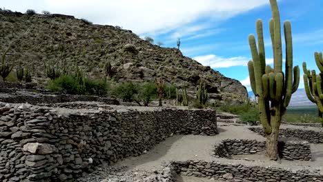 Eine-Frau-Fotografiert-Die-Ruinen-Und-Die-Landschaft-Der-Antiken-Stadt-Quilmes,-Einer-Archäologischen-Stätte-In-Den-Tälern-Von-Calchaquí,-Argentinien