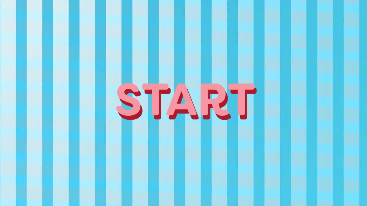 START text animation over blue vertical stripes background