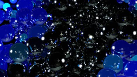 bulbs start to glow forming pattern like abstract chrismas garland. blue waves runs across balls like in christmas garland, 3d abstract looped background with lot of gray spheres lay on plane