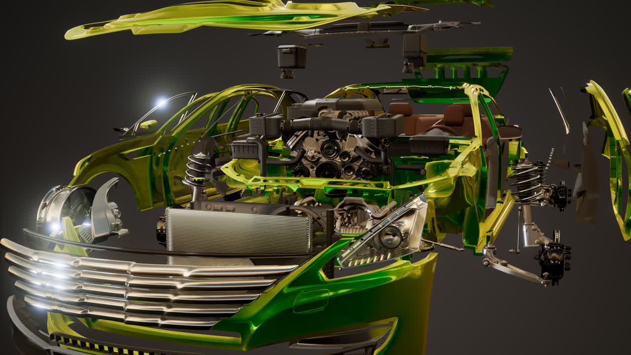 разобранный автомобиль с видимыми частями