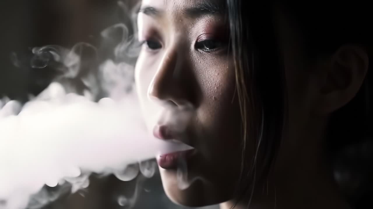 A Thoughtful Moment Captured - A Portrait of Serenity and Contemplation with Smoke Emphasizing Expressions and Emotion, Invoking Reflection in a Dimly Lit Setting