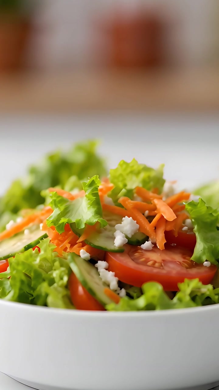 Ensalada Fresca y Saludable sobre Fondo Borroso 4K