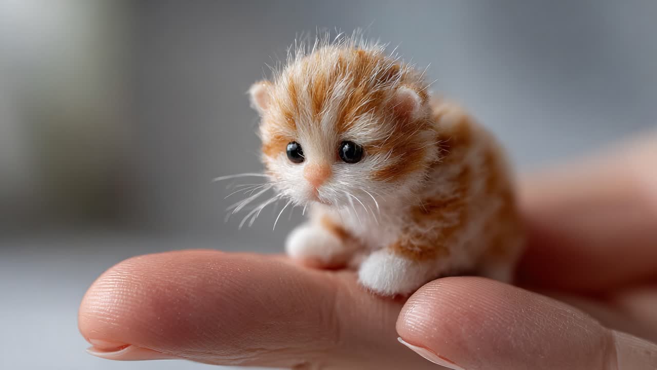 Adorable Miniature Orange Tabby Kitten on Finger: A Captivating Moment Showcasing the Cutest Handcrafted Pet Figurine Bringing Joy and Whimsy to Every Cat Lover