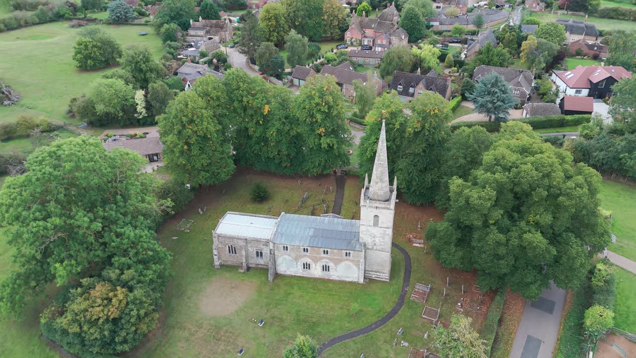 Aerial view of St. Edmund's Church in Egleton, UK, peaceful landscape
