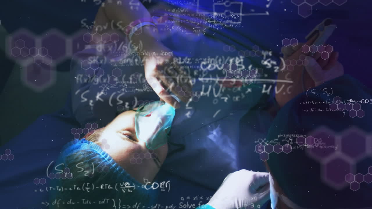 병원 침대에 누워 있는 산소 마스크를 착용한 환자의 애니메이션