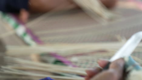scraping off bamboo strips, bamboo splitting and making strips for weaving