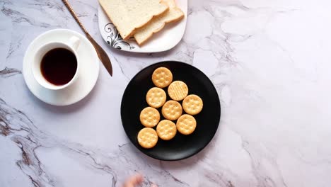 breakfast with crackers and coffee