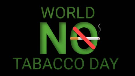 3d world no tobacco day isolated on black background. stop smoking and care health animation.