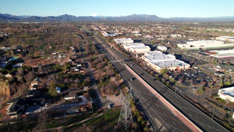 Overhead-aerial-of-highway-in-suburban-Redding,-California