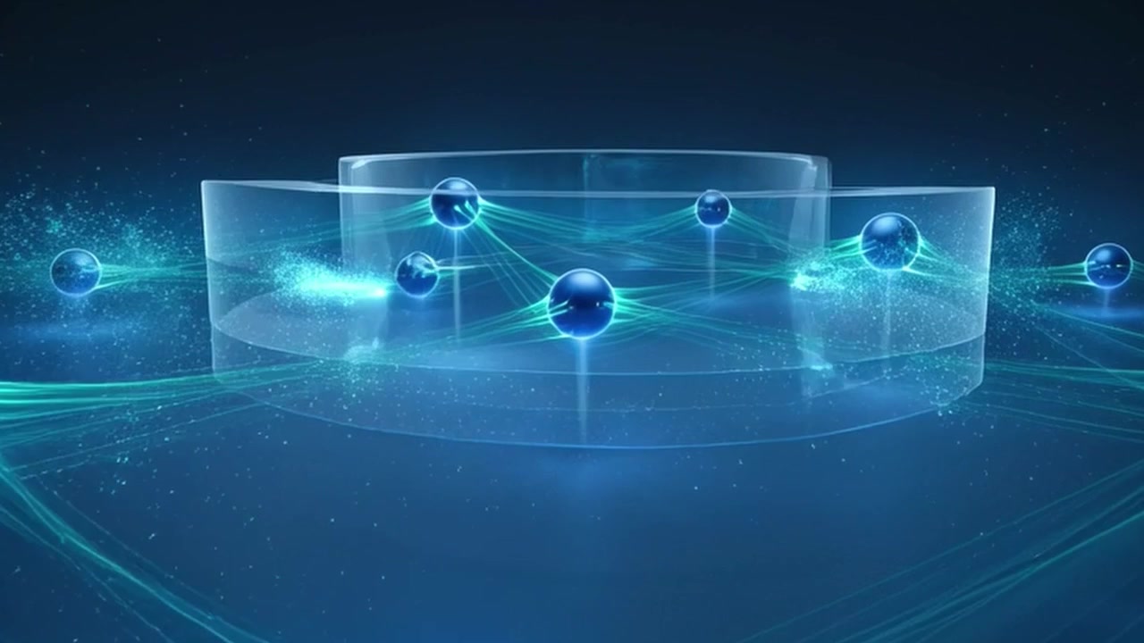 Abstract Digital Network Connection with Glowing Blue Spheres