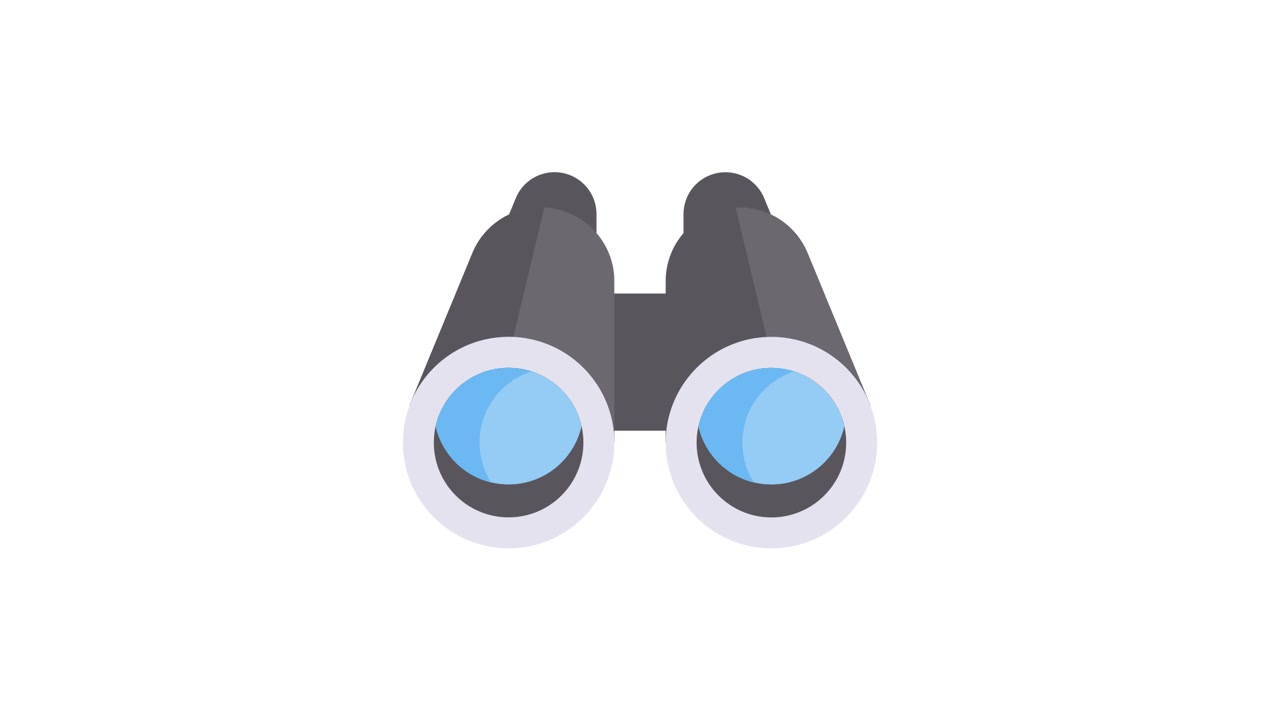 Icona animata di un binocolo con zoom avanti e indietro su sfondo bianco
