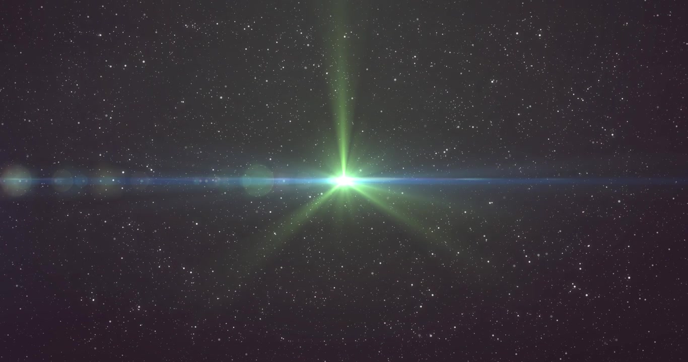 Animation of glowing green light over stars on night sky